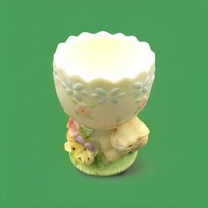 Vtg Bunny Easter Bunny Egg Cup Bisque Porcelain 2.75" Rabbit Spring Decor Floral
